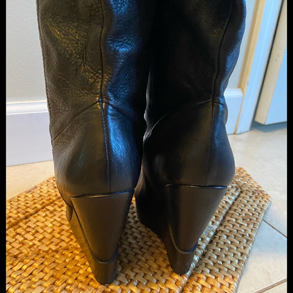ALDO Haumesser Black Leather Wedge Pull-On Boots - Picture 4 of 4